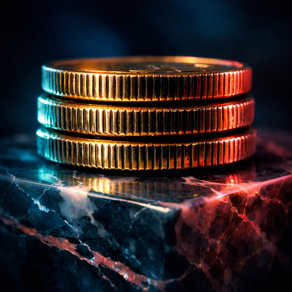 Gouden munten cascaderen door diepblauwe oceaan